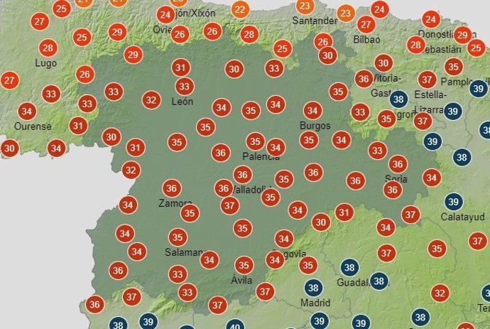 Previsión de temperaturas para este jueves de la Aemet