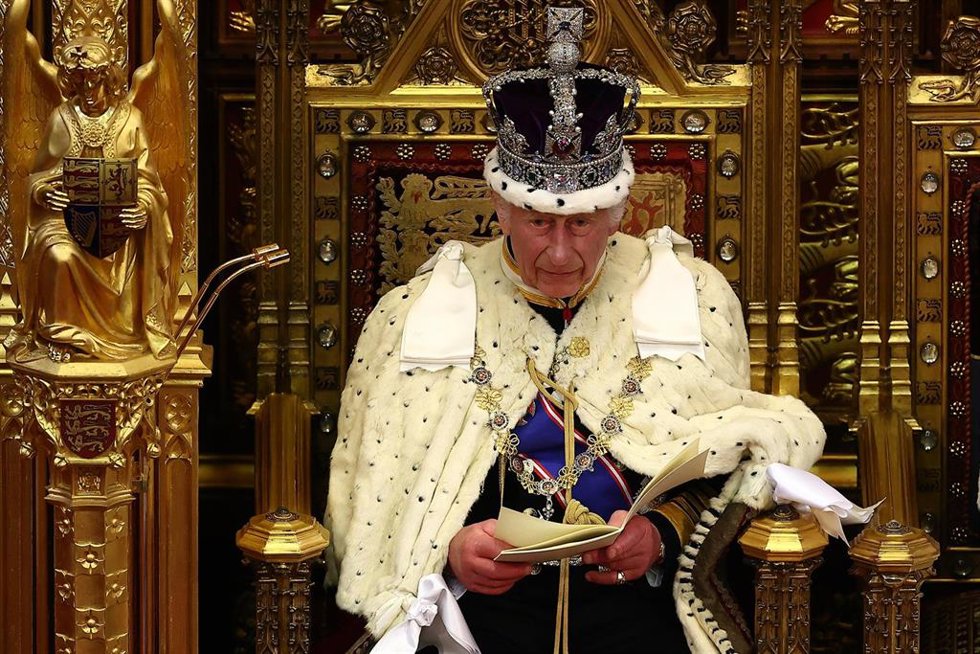El rey Carlos III de Inglaterra durante su discurso de apertura de la legislatura en el Palacio de Westminster