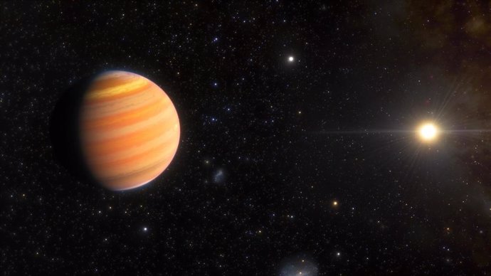 Representación artística de TIC 241249530 b, un exoplaneta similar a Júpiter que está en proceso de convertirse en un Júpiter caliente