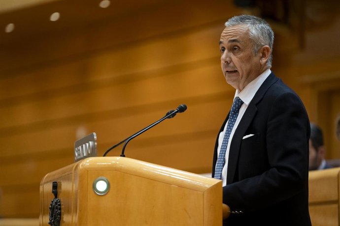 Archivo - El senador de VOX Ángel Pelayo Gordillo interviene durante una sesión plenaria en el Senado, a 17 de octubre de 2023, en Madrid (España). Durante el pleno del Senado, el Partido Popular ha expresado su oposición a la amnistía a través de una moc