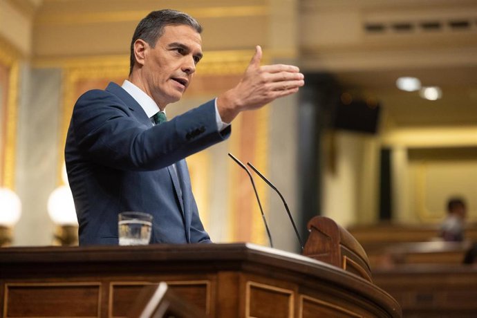 El presidente del Gobierno, Pedro Sánchez, presenta las líneas fundamentales del Plan de Acción por la Democracia en el Congreso de los Diputados, a 17 de julio de 2024, en Madrid (España). 