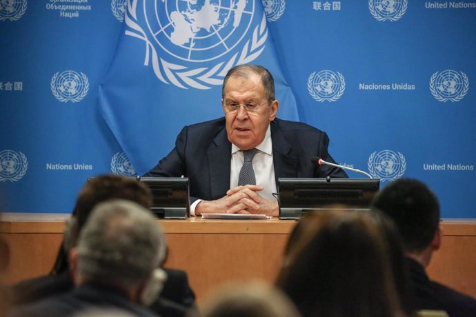 Archivo - 24 January 2024, US, New York: Russian Foreign Minister Sergey Lavrov speaks during a press conference at the press briefing room in the UN HQ regarding the stance of the Russia Federation on both the War in Gaza and the War in Ukraine. Photo: B