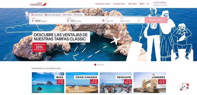 Iberia Express ofrece descuentos de hasta el 25% para volar con equipaje facturado y asiento seleccionado.