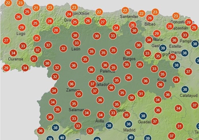 Previsión de temperaturas este viernes en Castilla y León