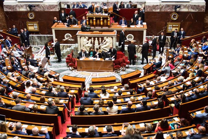 July 18, 2024, Paris, Ile De France, France: General view of the hemicycle. First session of the National assembly, in Paris, France, on July 18, 2024, weeks after the legislative elections that elected the new 577 MPs.