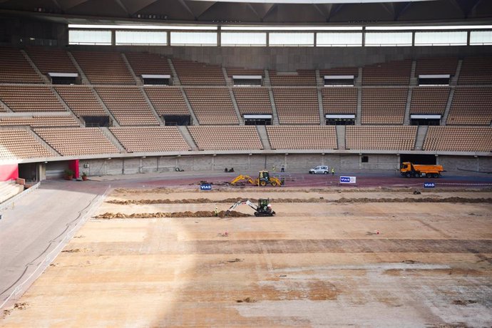 Obras en el estadio de la Cartuja