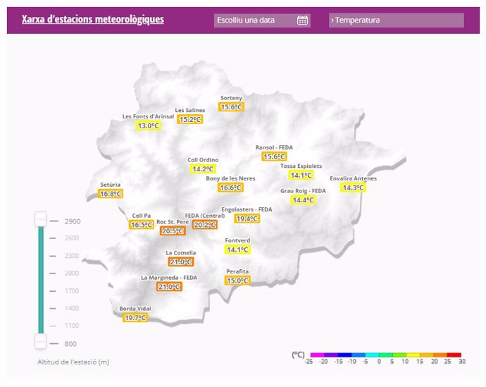 Mapa del registre de temperatures mínimes a Andorra