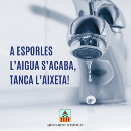 Cartel informativo del Ayuntamiento de Esporles ante la situación de sequía del municipio.