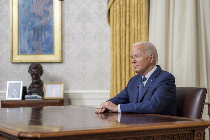 July 14, 2024, Washington, Dc, United States of America: U.S President Joe Biden addresses the nation following the assassination attempt on former President Trump from the Oval Office of the White House, July 14, 2024, in Washington, D.C. A gunman shot a