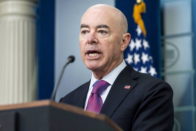 July 15, 2024, Washington, District Of Columbia, USA: U.S. Secretary of Homeland Security ALEJANDRO MAYORKAS speaking at a press briefing in the White House Press Briefing Room in Washington, D.C.