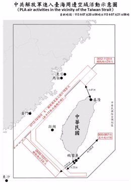 Mapa de las incursiones de cazas chinos en el espacio aéreo de Taiwán.