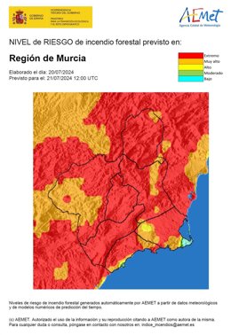 Mapa que muestra el nivel de riesgo de incendio forestal