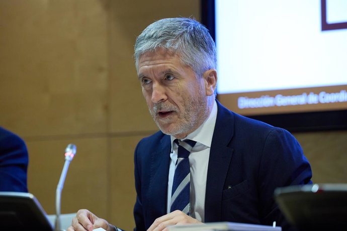 El ministro del Interior, Fernando Grande-Marlaska, durante la presentación de la Oficina Nacional contra las Violencias Sexuales, en la sede del Ministerio del Interior, a 4 de julio de 2024, en Madrid (España). Esta oficina es la apuesta estratégica d