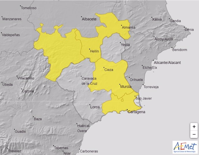 Mapa de avisos metereológicos activos