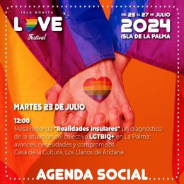 El Isla Bonita Love Festival visibilizará las vivencias del colectivo LGTBIQ+ a través de la realización de una mesa redonda denominada 'Realidades Insulares', que se celebrará este martes