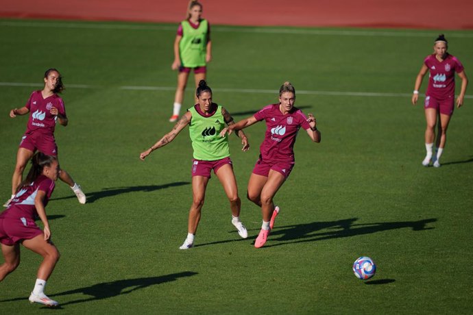Jennifer Hermoso and Alexia Putellas during the training day of the Spain Olympic Women Football Team celebrated at Ciudad del Futbol on July 8, 2024 in Las Rozas, Madrid, Spain.