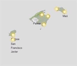 Mapa meteorológico de Baleares, a 22 de julio de 2024.