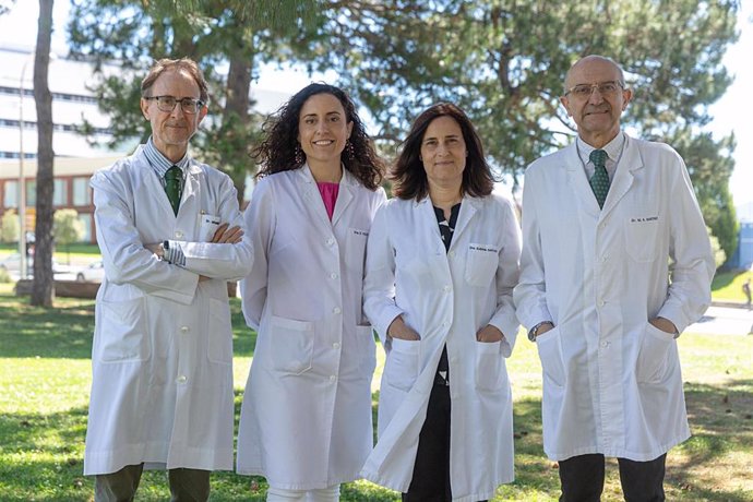 El equipo de investigación de la Universidad de Navarra. De izquierda a derecha, José Manuel Aramendía, Estefanía Toledo, Susana Santiago y Miguel Ángel Martínez.