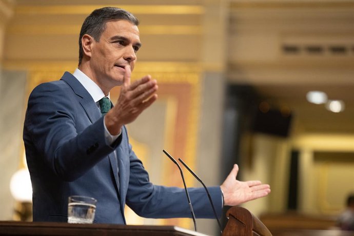 El president del Govern, Pedro Sánchez, interve durant una sesió extraordinaria al Congres dels Diputats, a 17 de juliol del 2024, a Madrid (Espanya). 