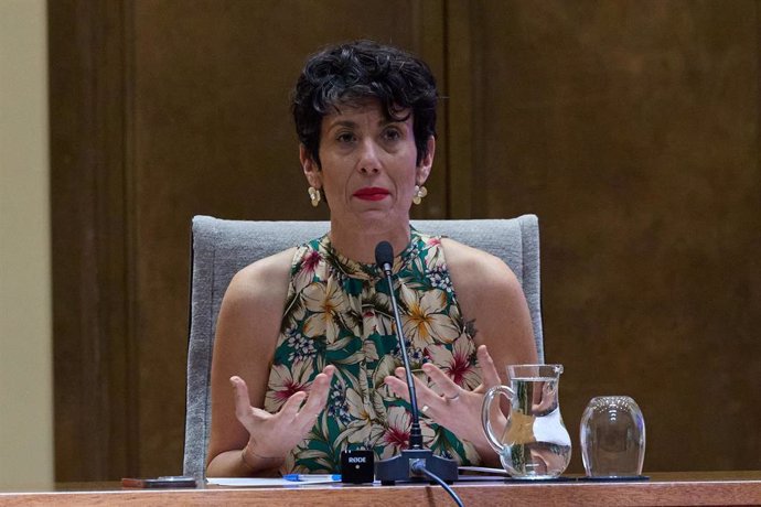 La ministra de Inclusión, Seguridad Social y Migraciones, Elma Saiz, durante una rueda de prensa posterior a la XII Conferencia Sectorial de la Inmigración, en la sede del Ministerio, a 22 de julio de 2024, en Madrid (España).