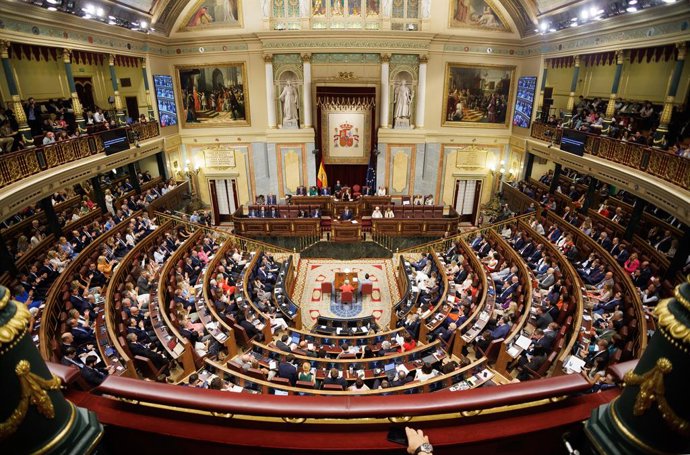 Archivo - Vista del Hemiciclo del Congreso de los Diputados desde la tribuna antes de la primera sesión del debate de investidura del líder del PP, en el Congreso de los Diputados, a 26 de septiembre de 2023, en Madrid (España). El presidente del PP, Albe