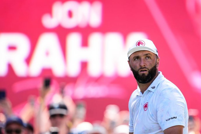Jon Rahm of Legion XIII team looks on during day one of the LIV Golf Andalucia at Golf Club Royal of Valderrama on July 12, 2024 in Cadiz, Spain.