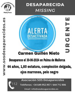 Cartel con la alerta desactivada de la mujer.