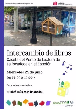 La Biblioteca Rafael Azcona organiza mañana un gran intercambio de libros en la caseta del punto de lectura de La Rosaleda