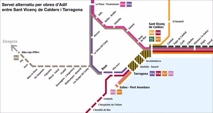 Plano de las líneas afectadas por el corte.