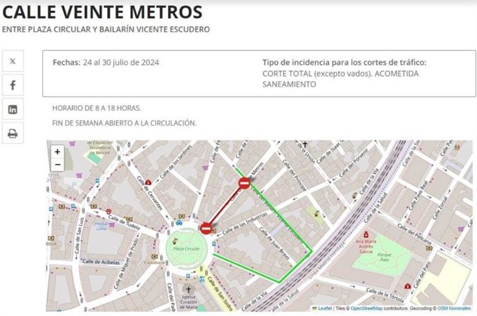 Corte de tráfico en la calle Veinte Metros de Valladolid.