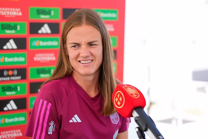 Irene Paredes attends during the Media Day of Spain Women Team for the Paris 24 Olympics Games celebrated at Ciudad Deportiva Los Angeles de San Rafael on July 3, 2024 in Madrid, Spain.