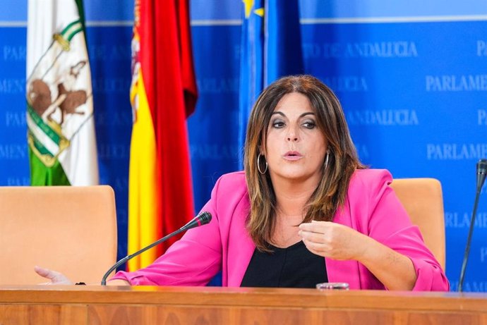 La portavoz del Grupo Socialista en el Parlamento andaluz, Ángeles Férriz, en rueda de prensa.