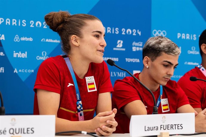 Laura Fuertes durante la rueda de prensa de la selección de boxeo en la Villa Olímpica de París 