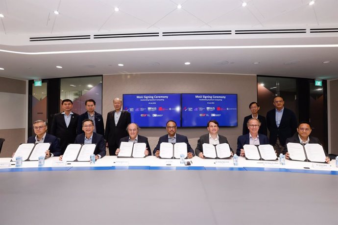 [From Left To Right, Seated] The Mou Signing Was Represented By Dr Su Yi, Executive Director, A*STAR’S Institute Of High Performance Computing; Mr Ling Keok Tong, Executive Director, National Quantum Office; Prof José Ignacio Latorre, Director, Centre For