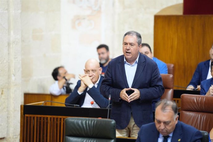 El secretario general del PSOE-A, Juan Espadas, en el Pleno del Parlamento andaluz.