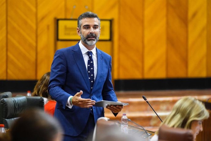El consejero de Sostenibilidad, Medio Ambiente y Economía Azul, Ramón Fernández Pacheco, interviene en el Pleno del Parlamento andaluz.