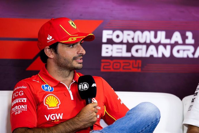 El piloto español de F1 Carlos Sainz (Ferrari), en la rueda de prensa previa al GP de Bélgica 2024. 