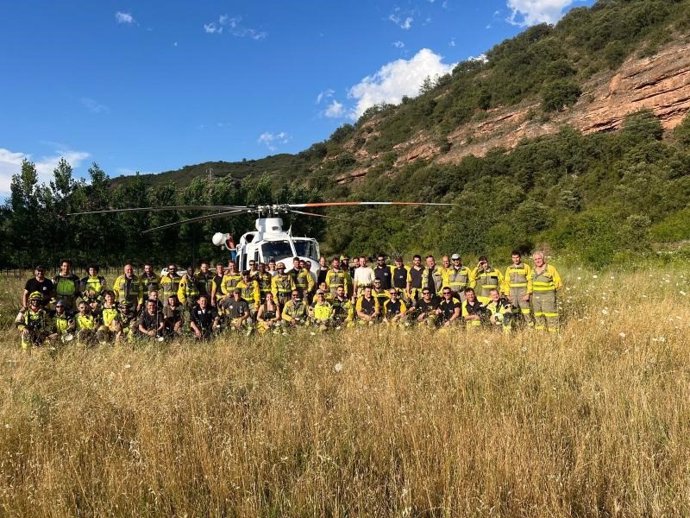 Simulacro en Aldealobos de extinción de incendios forestales