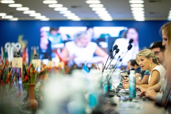 Archivo - La vicepresidenta segunda y ministra de Trabajo y Economía Social, Yolanda Díaz, en el foro ministerial del G20 en Fortaleza, (Brasil), a 25 de julio de 2024.