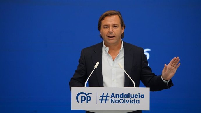 El secretario general del PP-A, Antonio Repullo, en rueda de prensa.