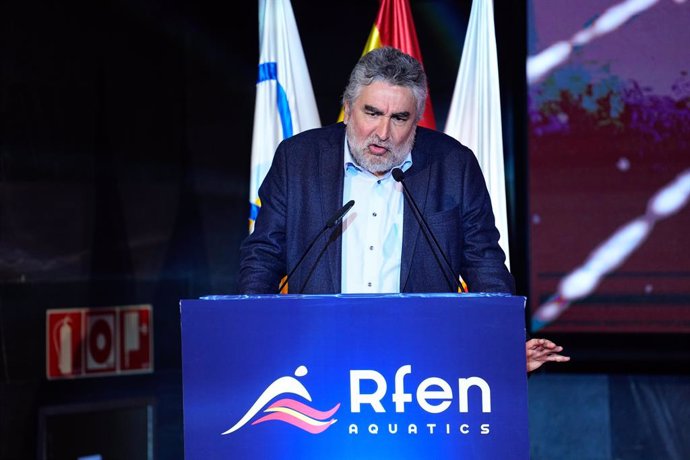 Jose Manuel Rodriguez Uribes, President of Superior Sports Council CSD, during the presentation of Aquatics National Teams of RFEN for the Paris 24 Olympics Games at COE on July 17, 2024 in Madrid, Spain.