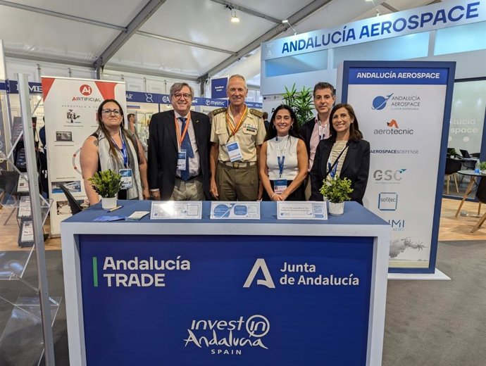 Espacio expositivo de Andalucía Trade en la feria Farnborough International Airshow 2024 celebrada en Reino Unido.