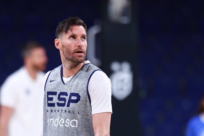 Rudy Fernandez of Spain looks on during the Media Day of the Spanish Men's National Basketball Team ahead to the Olympic Games in Paris at WiZink Center on July 22, 2024 in Madrid, Spain.