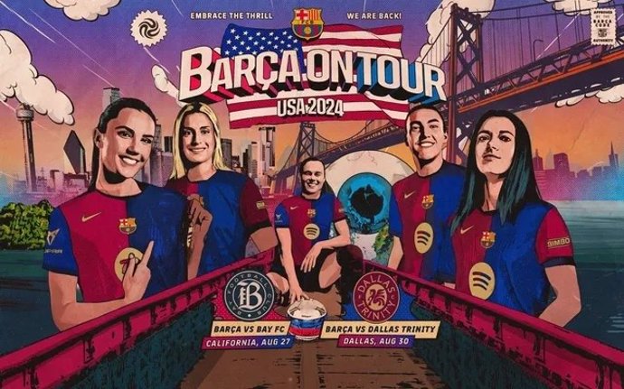 Cartel promocional de la gira del Barça Femení por Estados Unidos en 2024