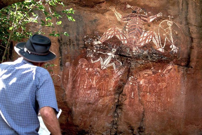 Archivo - Imagen de una pintura aborígen en el Parque Nacional de Kakadu (Australia) 