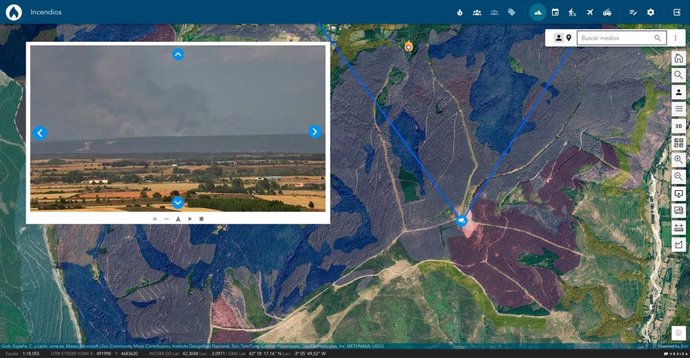 Captura de la aplicación de Vexiza y Esri España para detectar incendios