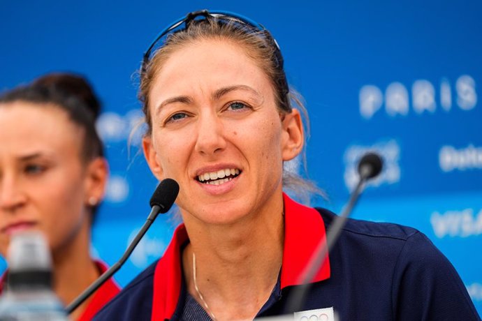 Virginia Diaz (ESP) attends the Rowing press conference ahead the Paris 24 Olympics Games during the Media Day of Spain at COE Zone in International Village during the Paris 2024 Olympics Games on July 25, 2024 in Paris, France.