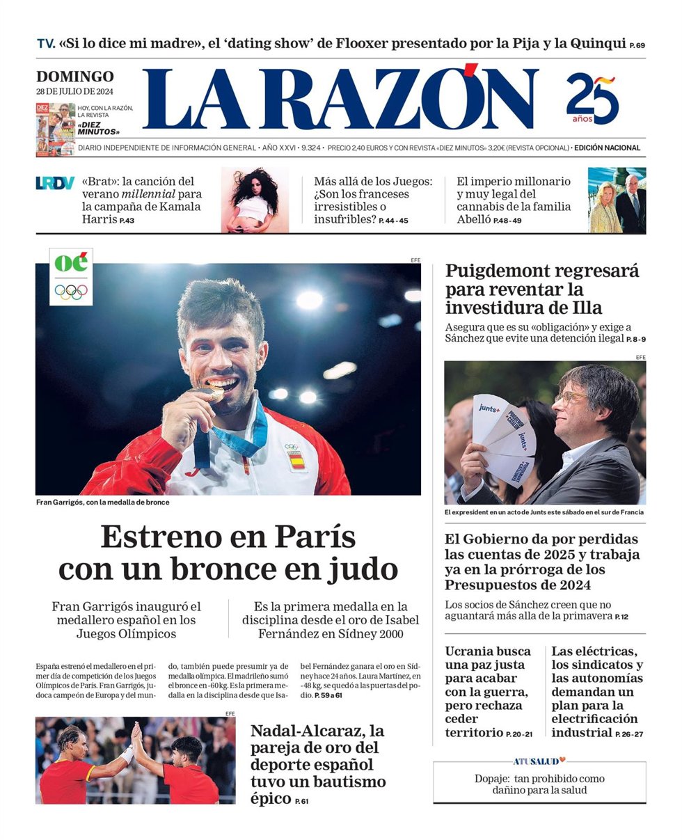 Portada de La Razón del domingo 28 de agosto de 2024