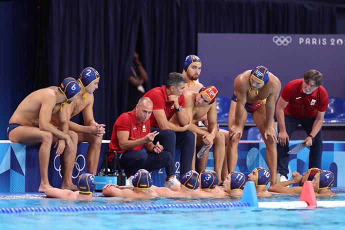 La selección española de waterpolo masculino en el partido contra Australia en los Juegos Olímpicos de Paris 2024