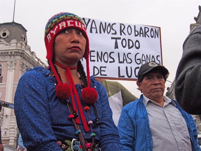 Archivo - July 22, 2023, Lima, Lima, Peru: Peasant women demonstrating when, on the fourth day in a row, indigenous protest against Dina Boluarte and the congress continues and hundreds took to the streets one more time as part of the so called Third Take